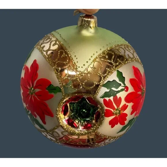 Crown Reflections Red Poinsettia Indented Blown Glass Ornament 4 1/2" Poland - Picture 3 of 6